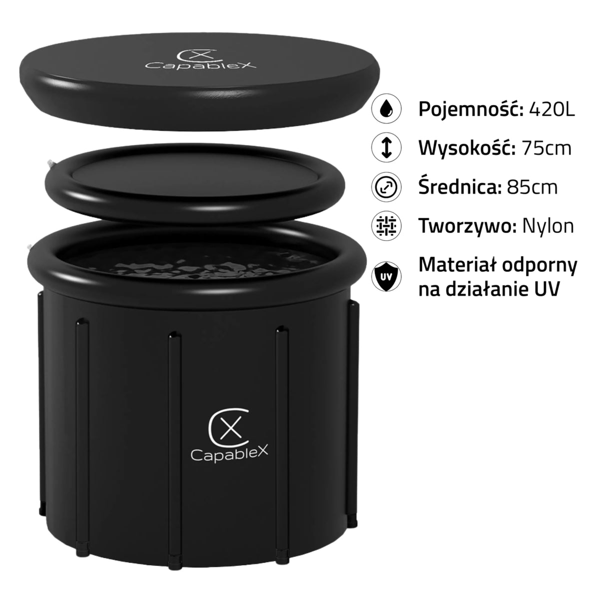 Ledinė vandens vonia (statinė) CAPABLEX 420 l su dangčiu