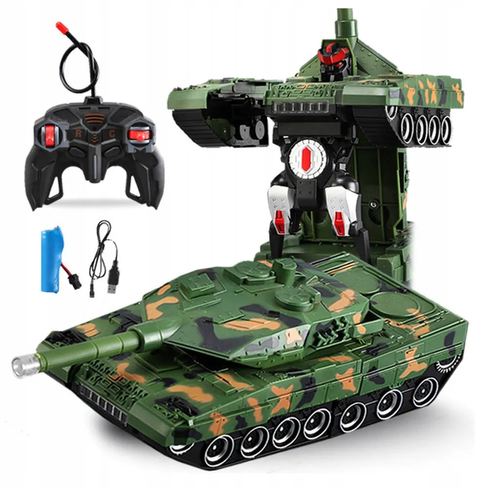 2in1 nuotoliniu būdu valdomas tankas - robotas transformuojamas, kovoja, su pulteliu, LED, USB, akumuliatorius