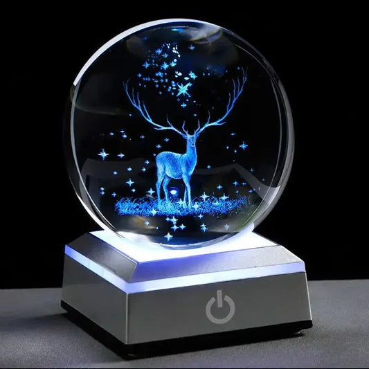 3D naktinė lemputė – krištolinis rutulys Elnias LED