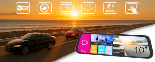 AUTOMOBILIO KAMERA FULL HD VAIRODAUJu REGISTRATORIS VEIDRODĖLIS 10" GALINĖ IR PRIEKINĖ