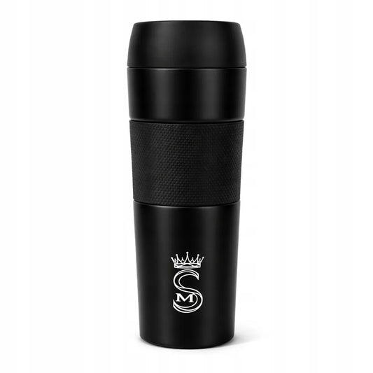 Termo puodelis, turistinis vakuuminis termosas, sandarus, plieninis, 450 ml, juodas