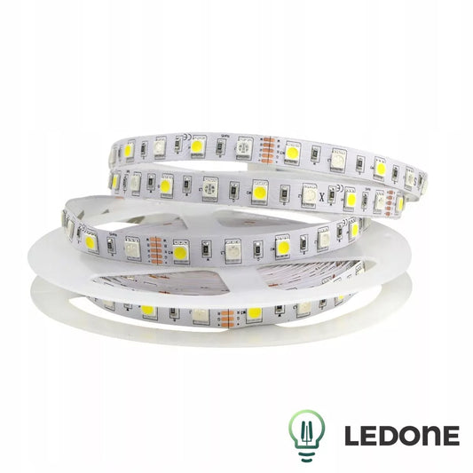 LED juostos rinkinys RGBW – 5 m, šiltai / šaltai balta, su pulteliu ir 12 V maitinimu