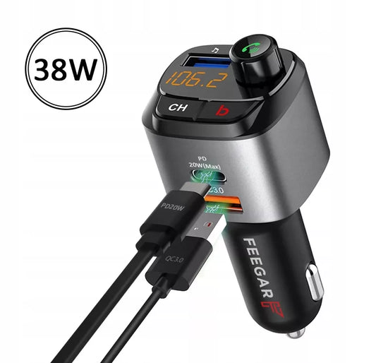 FM siųstuvas Bluetooth – Feegar, greitas įkroviklis QC 3.0/PD, MP3, Audio, USB
