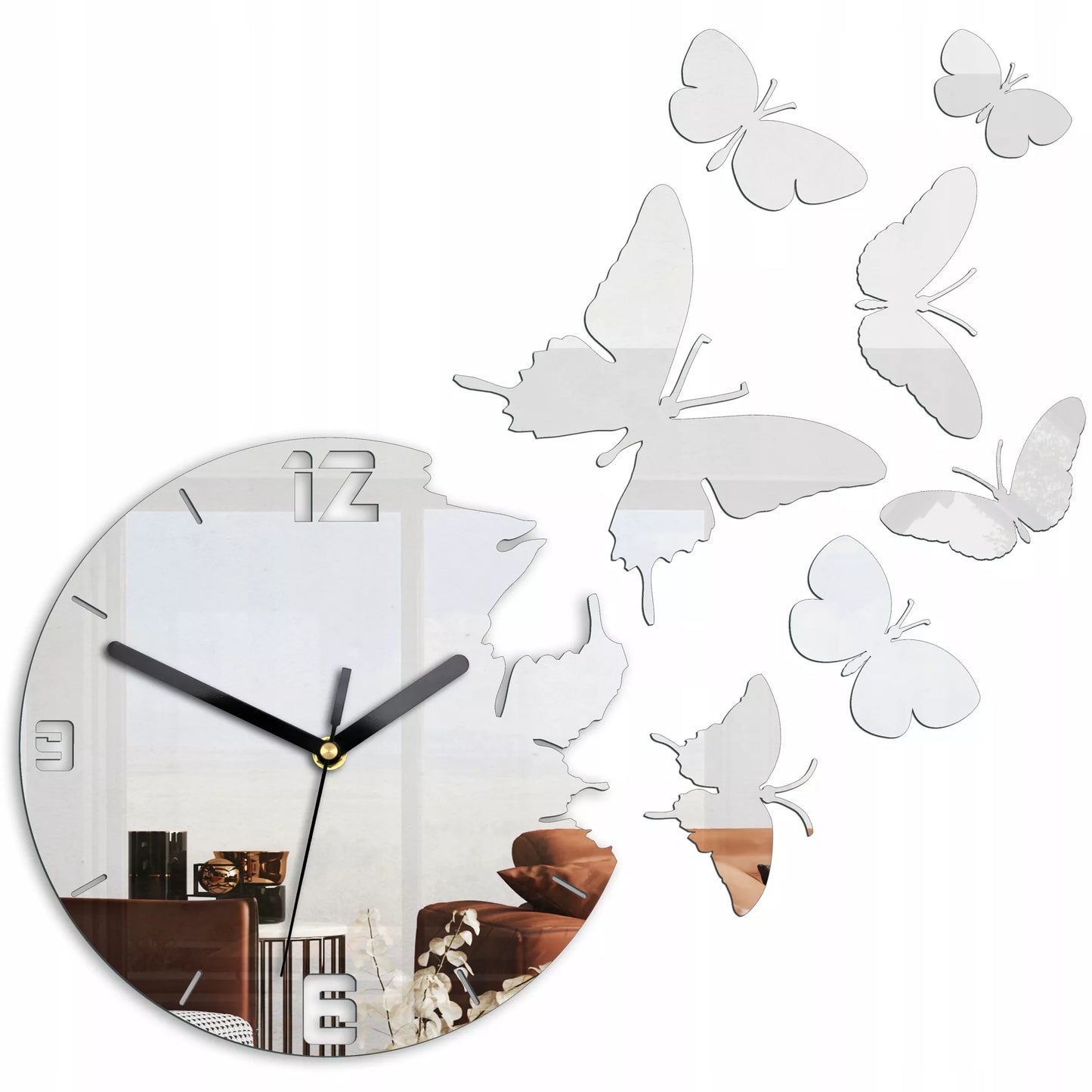 Sieninis laikrodis ModernClock „Drugeliai Veidrodis“