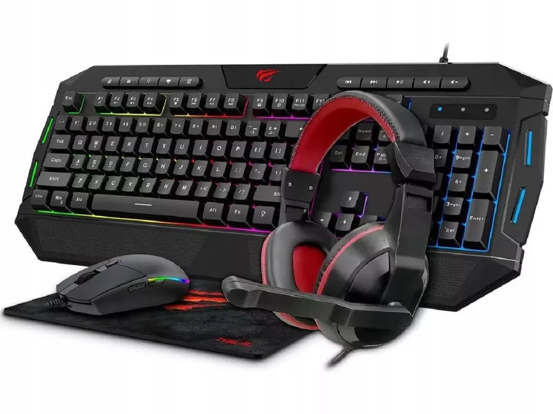 Žaidimų rinkinys HAVIT 4W1: pelė, klaviatūra, ausinės, RGB