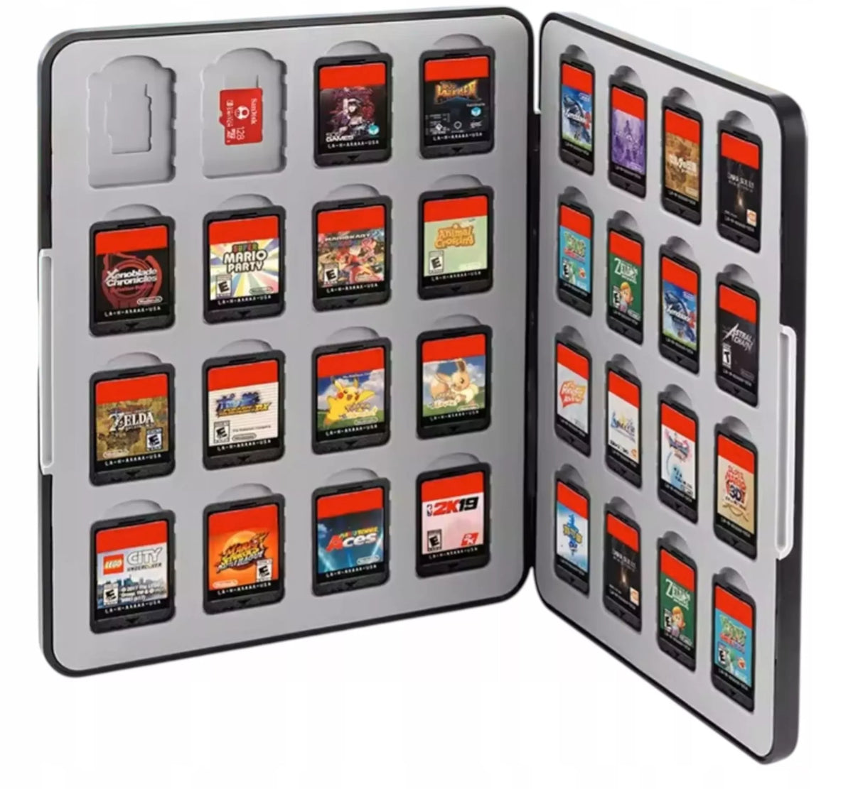 Dėklas kortelėms, 32 lizdai žaidimų kasetėms ir SD kortelėms Nintendo Switch