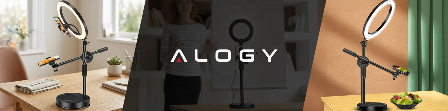 Alogy LED žiedinė lempa fotografijai su trikoju, 2 telefono laikikliais ir nuotolinio valdymo pulteliu