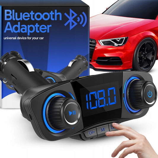 Automobilinis FM siųstuvas „Bluetooth 5.0“ su 2x USB įkrovikliu 8-viename su lanksčia jungtimi