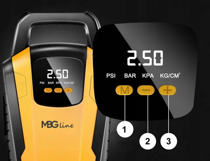 Automobilinis kompresorius 120W 12V LED LCD MBG Line 3650 35L/min + adapteris