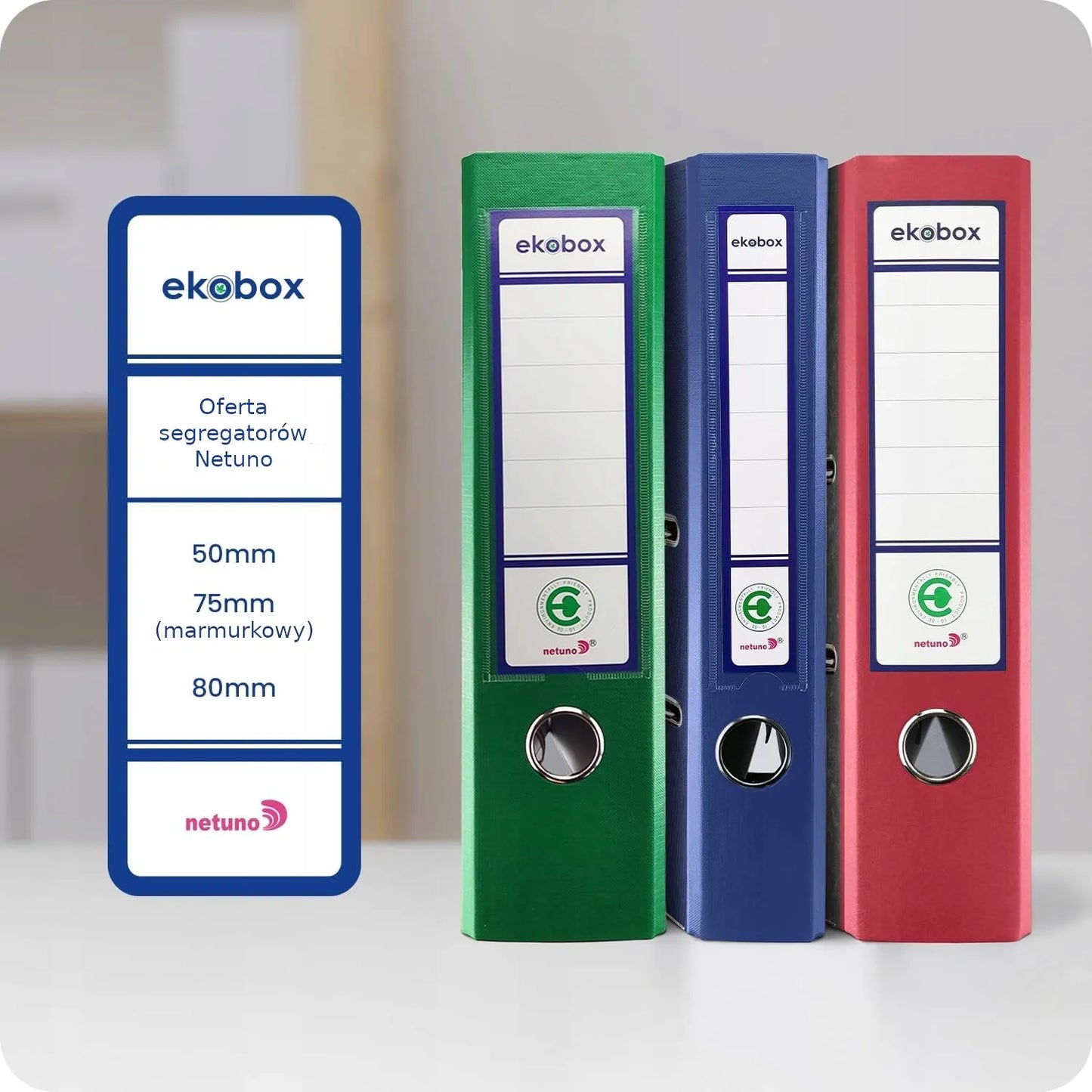 Baltas A4 segtuvas Ekobox 80mm, 5 vnt., platus biuro dokumentų segtuvas su svirtele