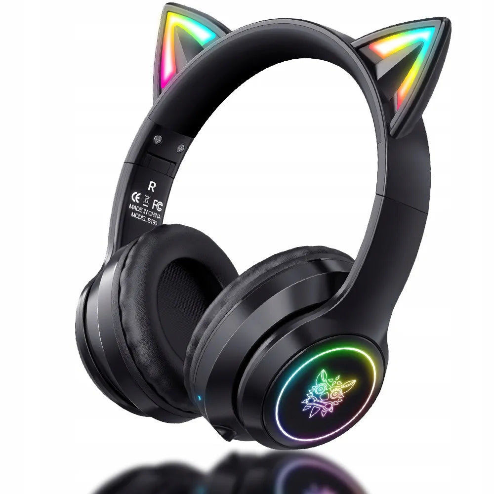 Belaidės ausinės ONIKUMA B90 su mikrofonu, RGB apšvietimu ir katės ausytėmis, USB-C