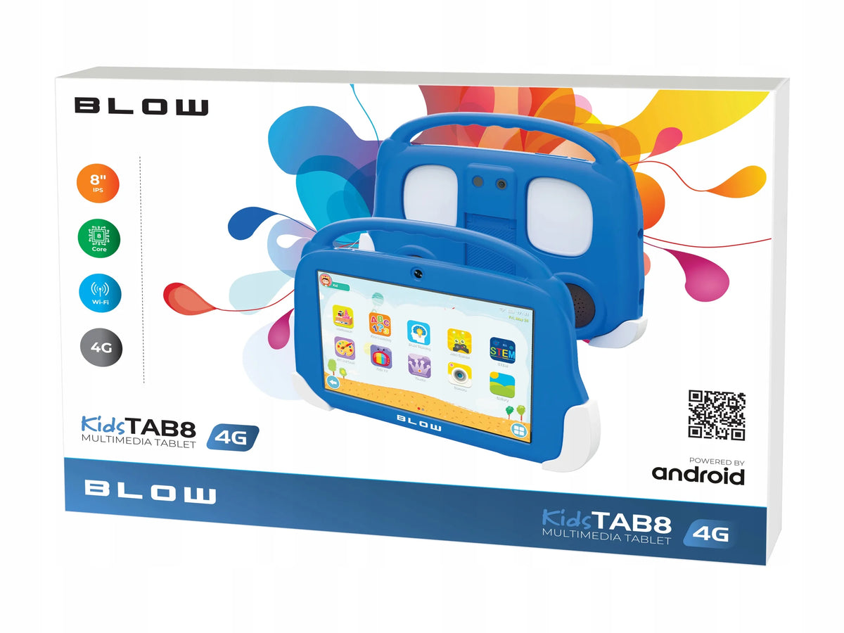8 colių planšetinis kompiuteris 4G LTE 4/64 GB WiFi SIM GPS HD ANDROID MĖLYNAS EDUKACINIS DĖKLAS