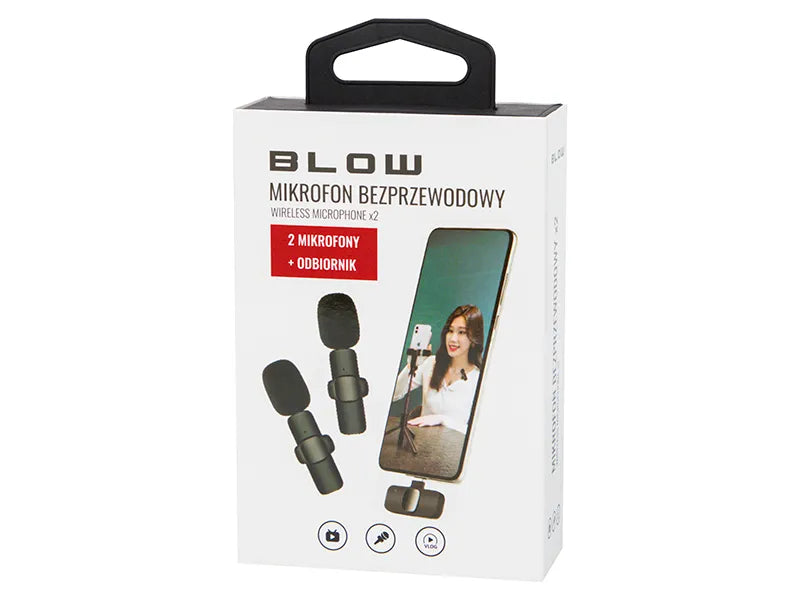 BLOW belaidis prisegamas kondensatorinis mikrofonas, 2 mikrofonai su imtuvu, USB-C