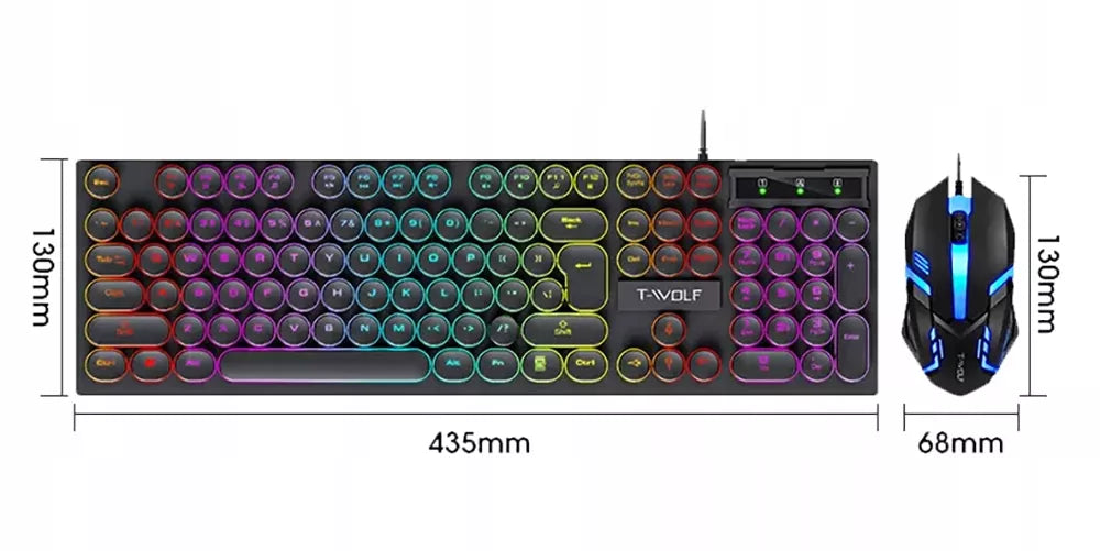 žaidėjo rinkinys žaidimų klaviatūra pelė LED RGB USB apšvietimas