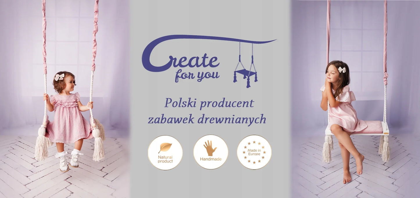 Didelės medinės vaikiškos sūpynės namams, dygsniuotos, SMĖLINĖS