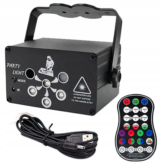 Diskotekinis lazerinis projektorius „MusicMate 6Hole“ su LED ir stroboskopo efektais