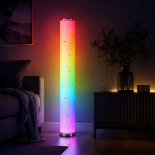 Goldlux Stella LED RGBW toršeras, muzikinė lempa su pulteliu, įvairiaspalvis, 103 cm