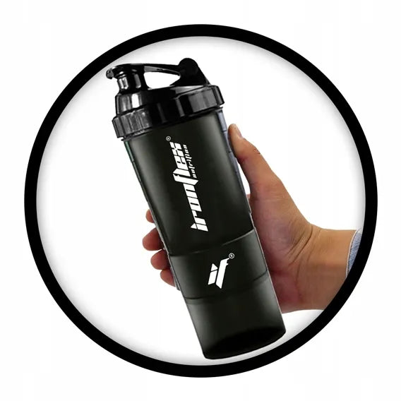 IRONFLEX gertuvė 500 ml sandarus plaktuvas sporto salei su indeliu baltymams
