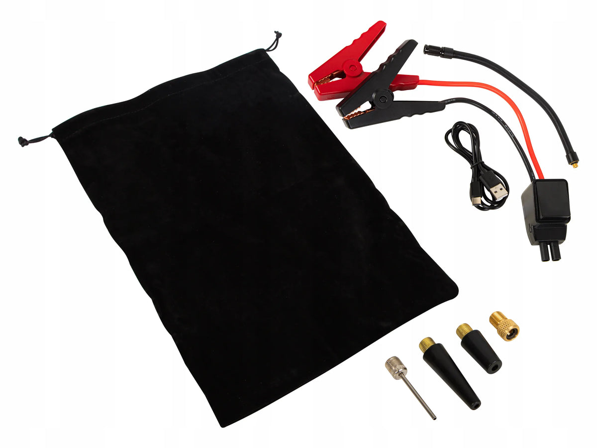JUMP STARTER BOOSTER 16000 mAh ORO KOMPRESORIUS 150 PSI 10,3 BAR PROŽEKTORIUS POWERBANK