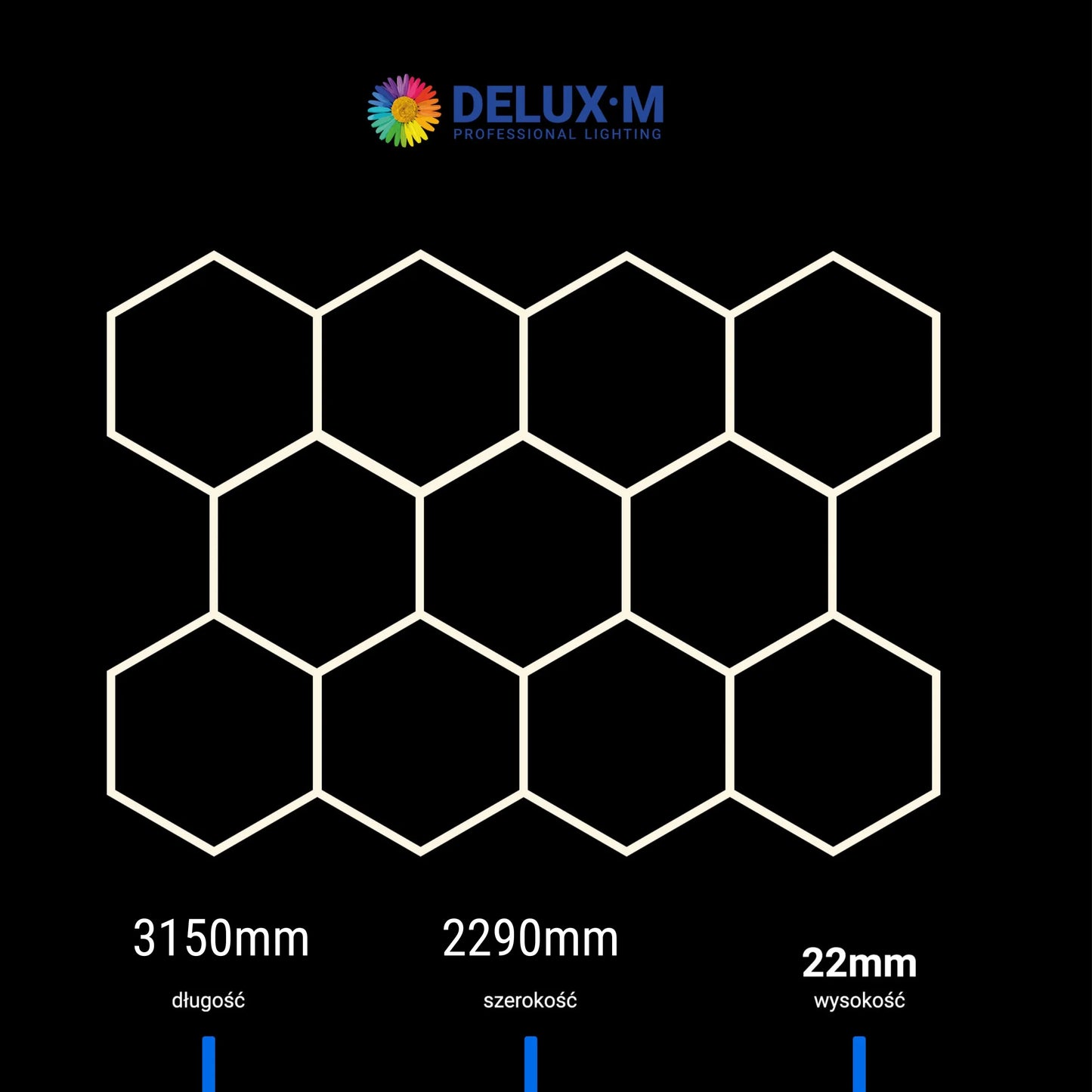 LED lubinis šviestuvas Hexagon 315*229cm 6500K garažui ir namams
