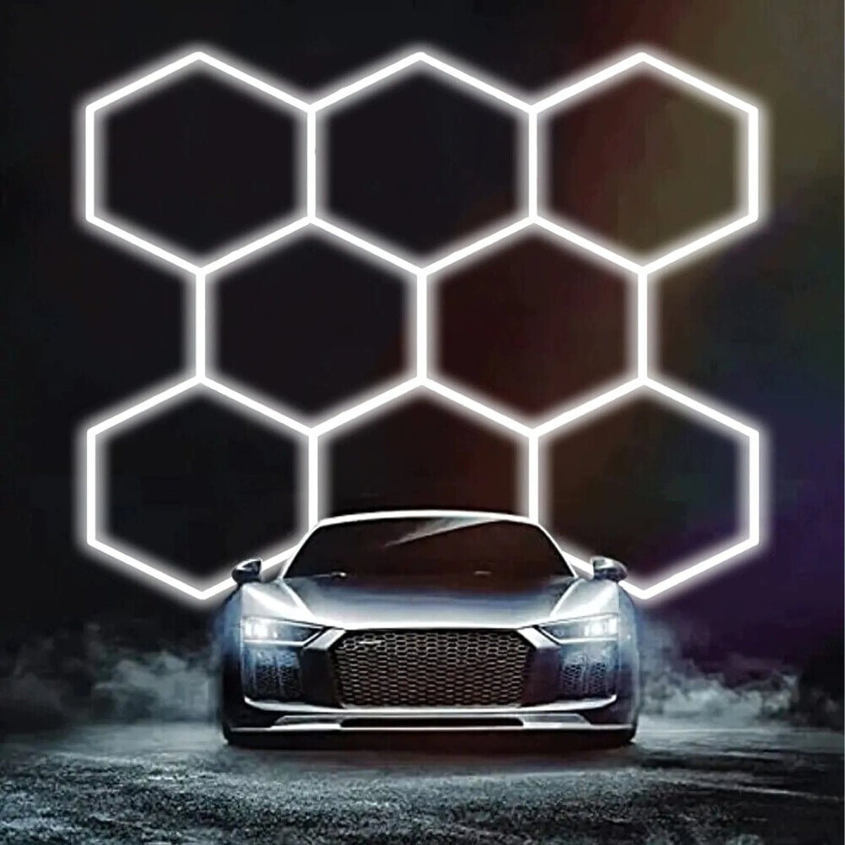LED šešiakampė panelė dirbtuvių ir garažo apšvietimui, 257 × 244 cm, 280 W, 6500 K