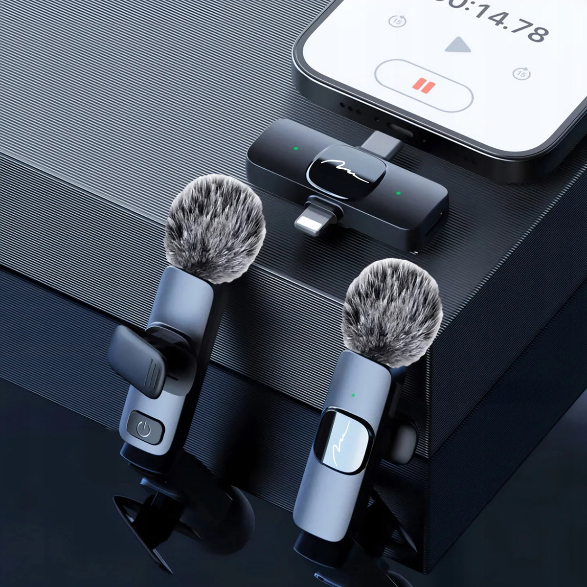 Media-Tech MT416 – 2 belaidžiai prisegami mini mikrofonai telefonui su USB-C ir Lightning imtuvu