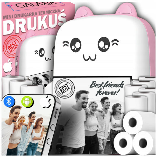 Mini terminis spausdintuvas, originalus, nešiojamas nuotraukų spausdintuvas + 11 ritinėlių