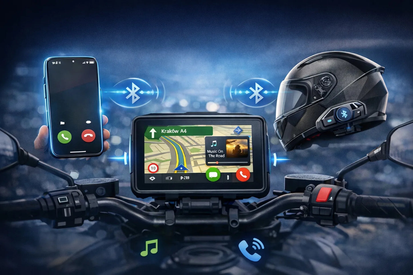 Motociklo navigacija FARROT (CarPlay, Android Auto)