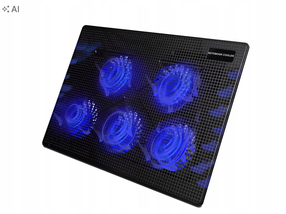 Nešiojamojo kompiuterio aušinimo stovas „Retoo“, 17 colių, 5 ventiliatoriai, LED, USB