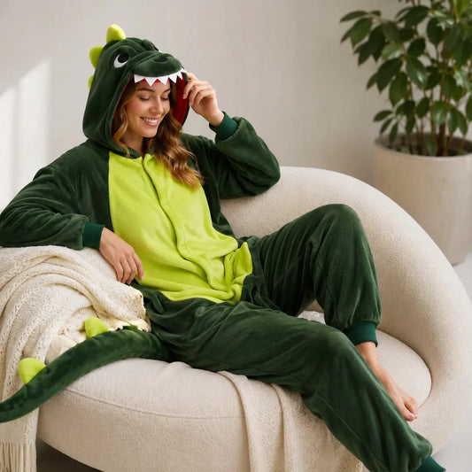 „Onesie“ tipo kigurumi pižama – žalio dinozauro kostiumas, XL, 175–185 cm