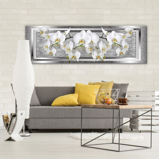 Orchidėjų paveikslas miegamajam ir svetainei ant drobės su rėmu, didelis 3D, 145 × 45 cm