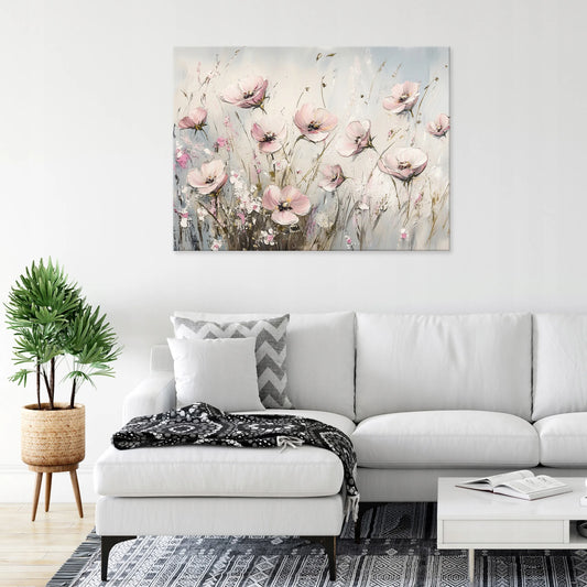 Paveikslas ant drobės su abstrakčiomis gėlėmis miegamajam, svetainei ir virtuvei, 100 × 70 cm