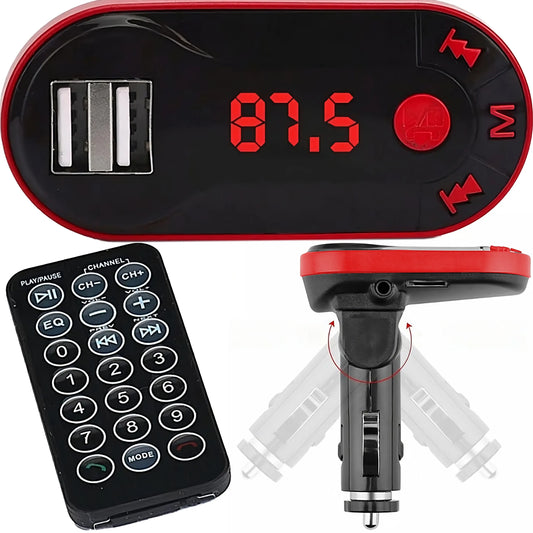 RETOO FM siųstuvas Bluetooth MP3 įkroviklis 2xUSB SD LCD laisvų rankų įranga + pultelis