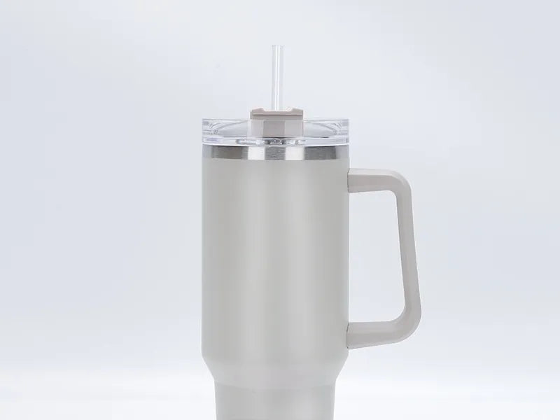Šiluminis puodelis termosas su šiaudeliu, pilkas, nerūdijantis plienas, didelis XXL 1200 ml
