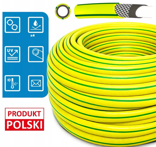 Sodo žarna guminė 3/4" 50m 4 sluoksnių su purkštuvu ir jungtimis, Bradas rinkinys