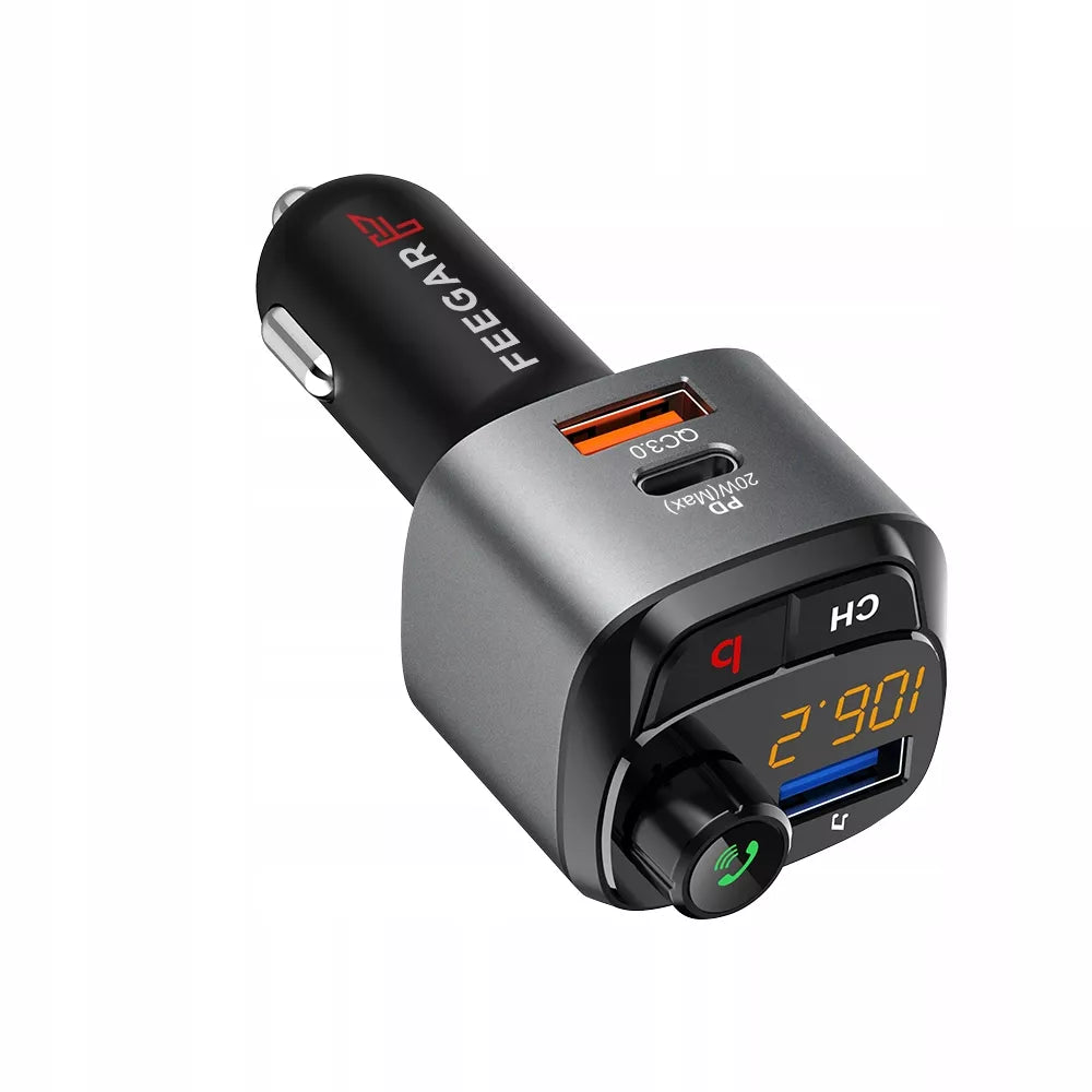 FM siųstuvas Bluetooth – Feegar, greitas įkroviklis QC 3.0/PD, MP3, Audio, USB