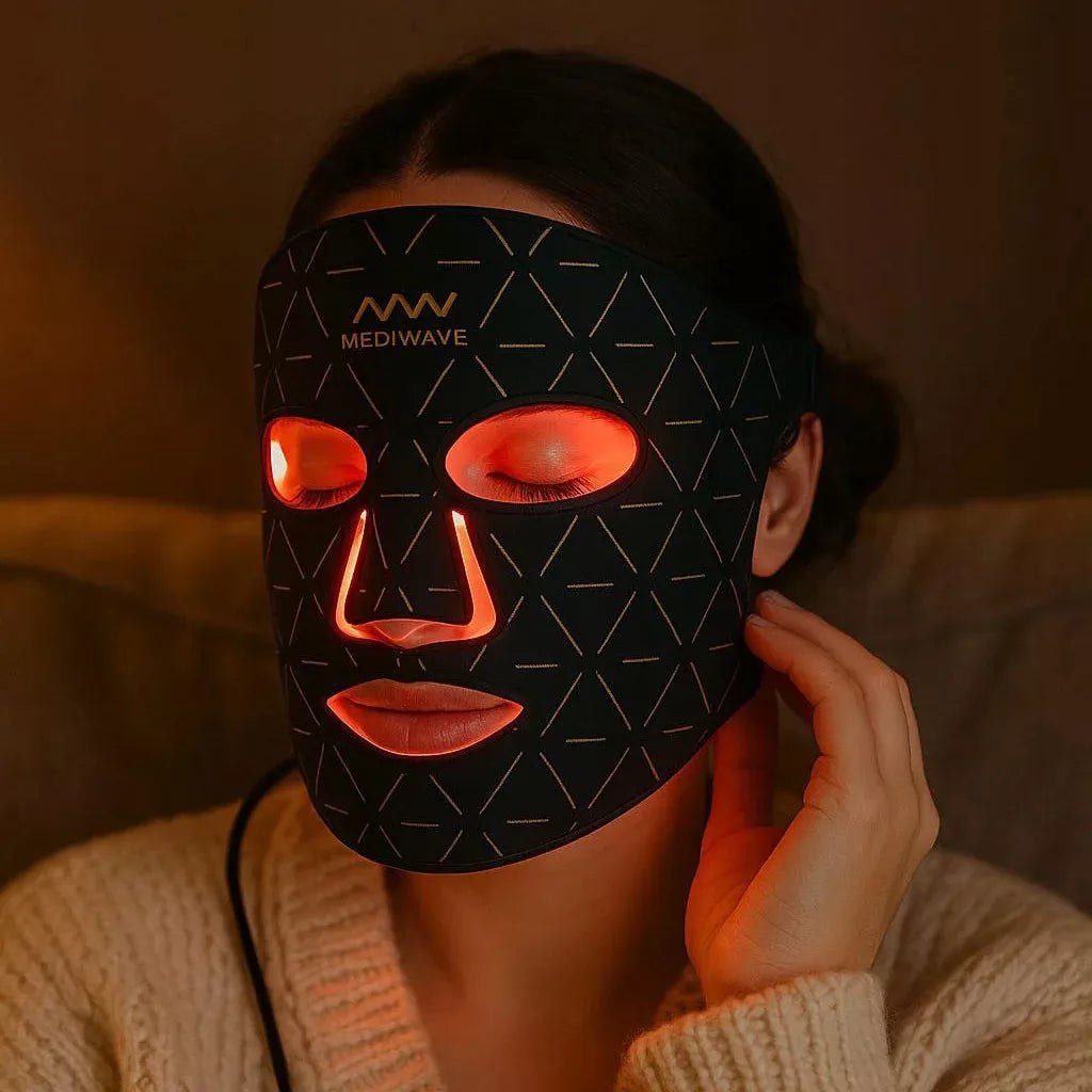 Veido kaukė su LED šviesos terapija, fotoninė, medicininis silikonas