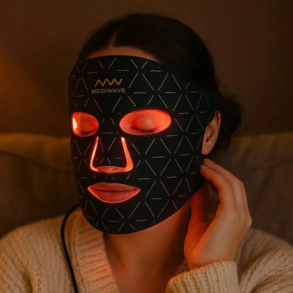 Veido kaukė su LED šviesos terapija, fotoninė, medicininis silikonas