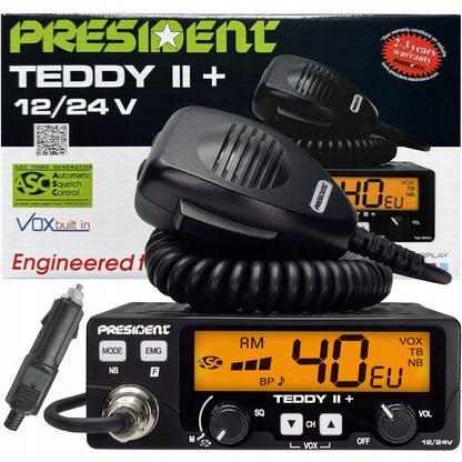 12/24V CB RADIJAS PRESIDENT TEDDY II + ASC 7 spalvų AM/FM