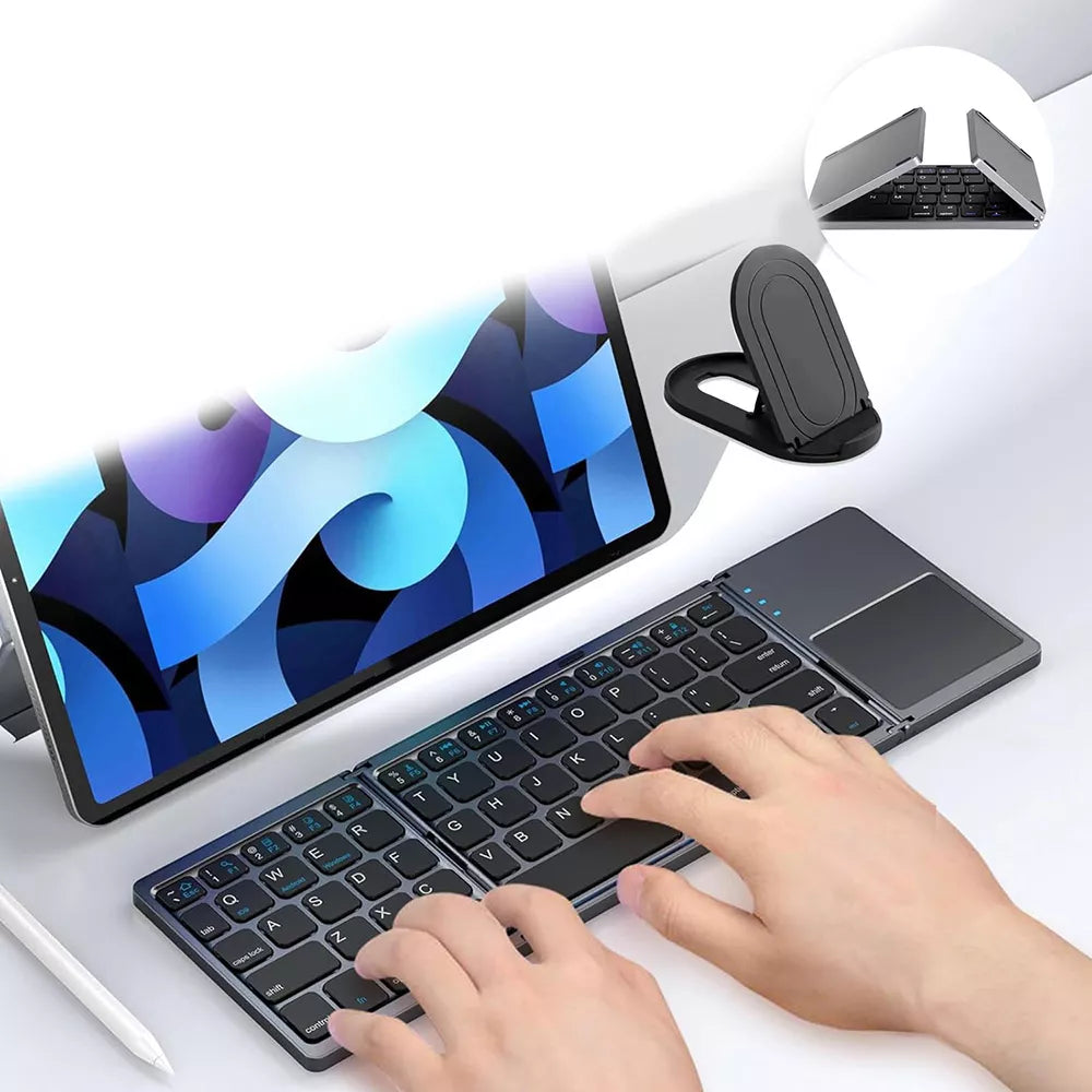 197,3g Belaidė „Bluetooth“ klaviatūra su universaliu sulankstomu jutikliniu skydeliu 50H