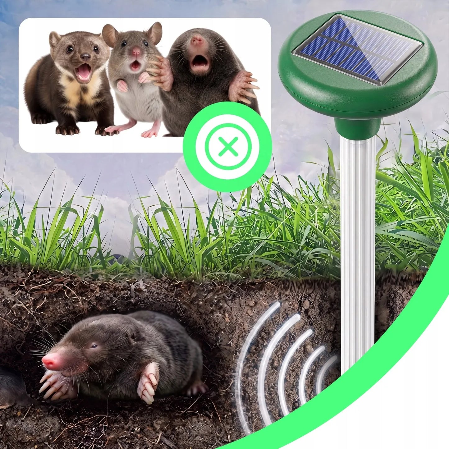 2× RETOO galingas saulės energija veikiantis atbaidytuvas nuo kurmių, žiurkių, graužikų ir kiaunių, garsas ir vibracijos