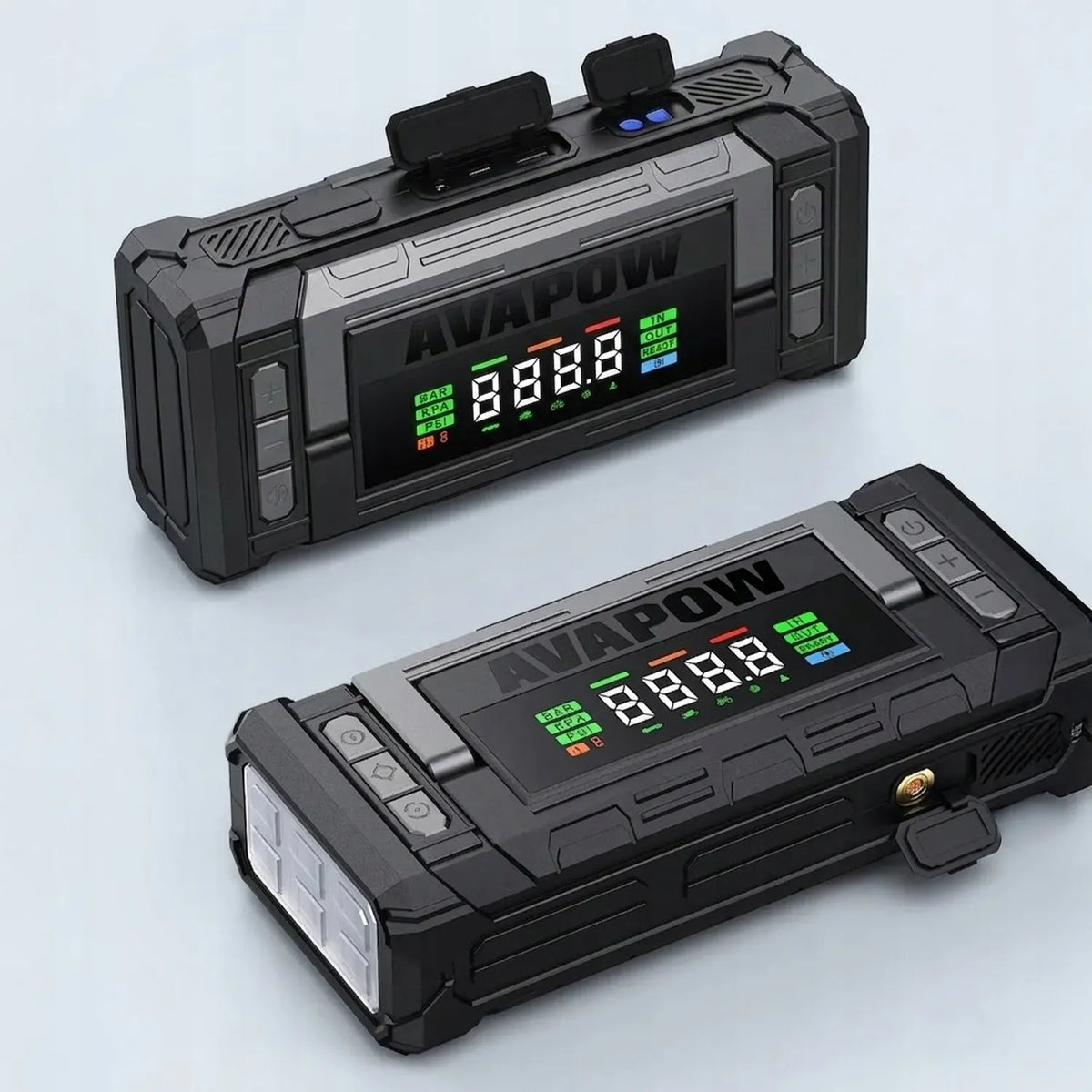 2 viename automobilinis paleidiklis 12V 8000A su kompresoriumi 150PSI LED PD 30W AVAPOW