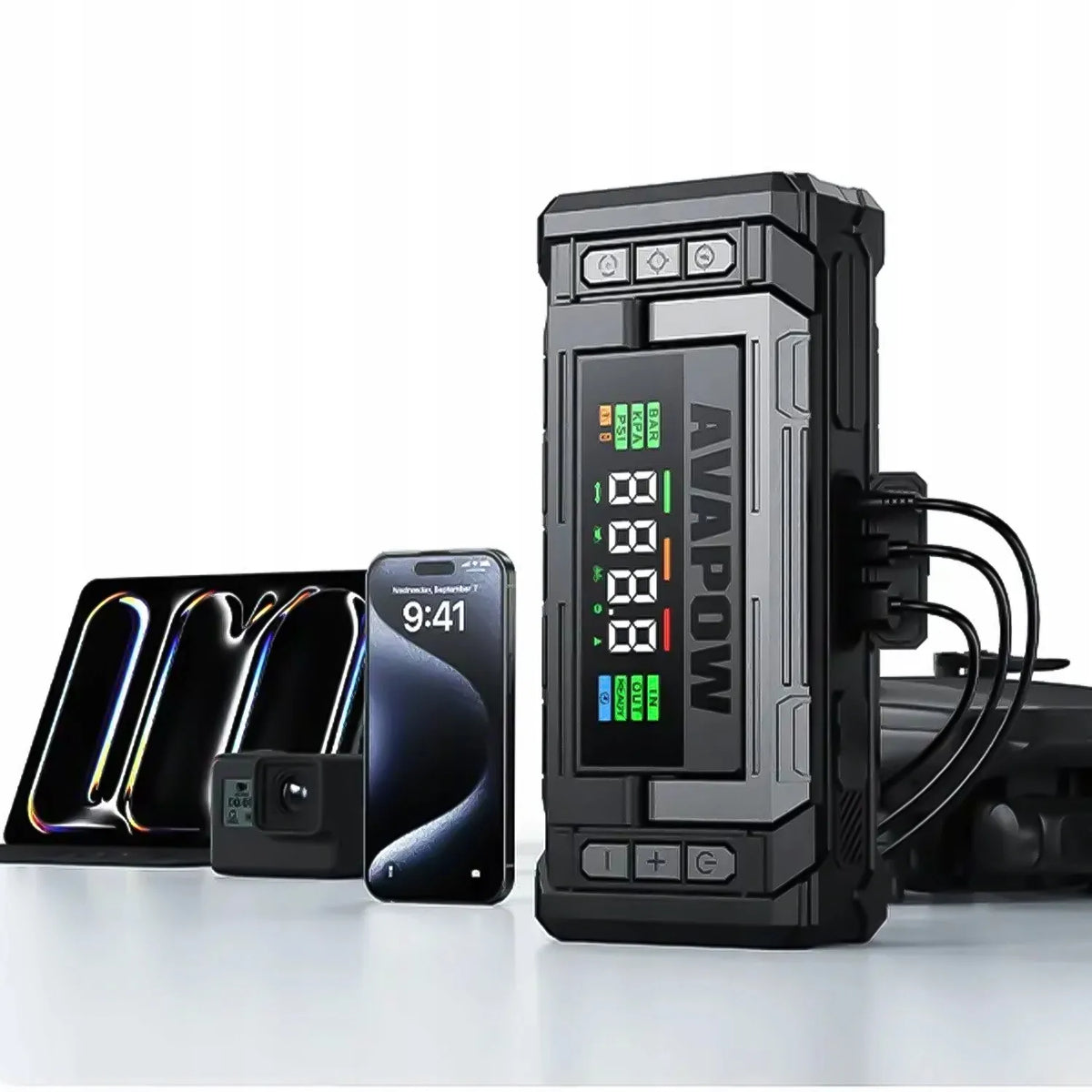 2 viename automobilinis paleidiklis 12V 8000A su kompresoriumi 150PSI LED PD 30W AVAPOW
