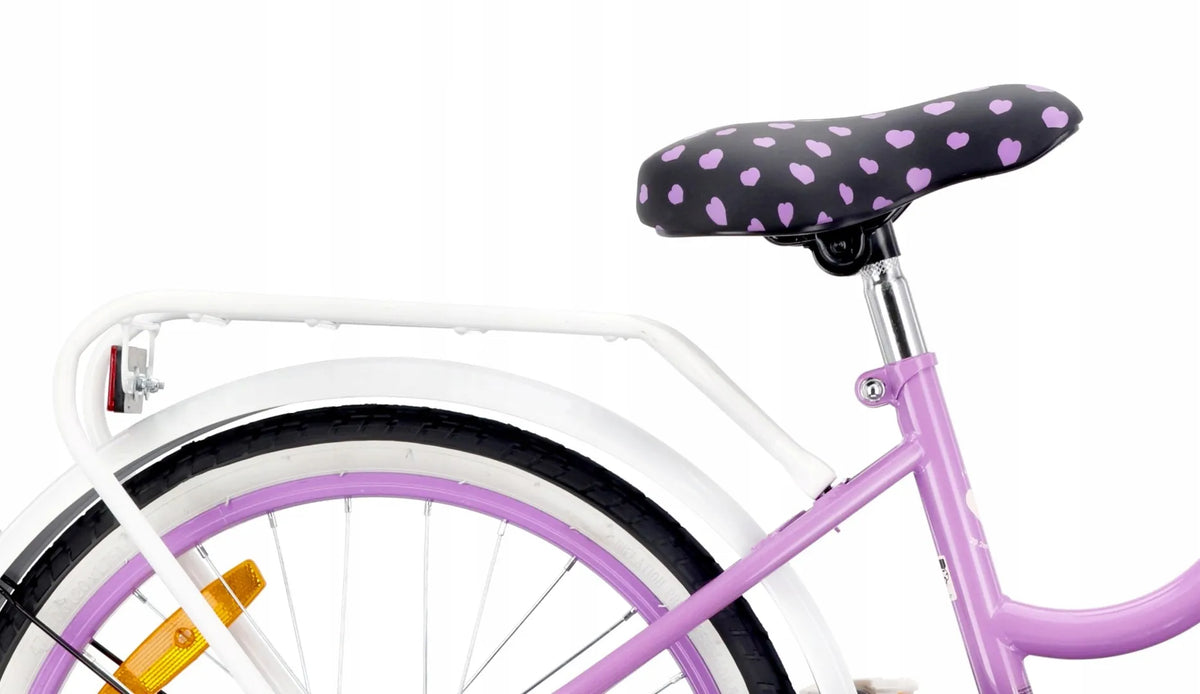 20 colių vaikiškas dviratis mergaitėms su bagažine, atramine kojele ir skambučiu Sun Baby HeartBike20