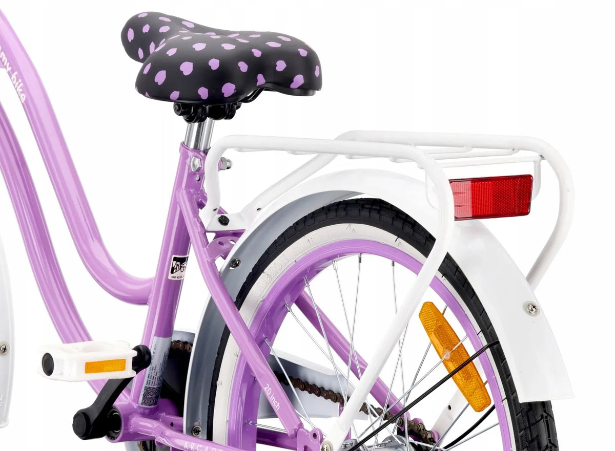 20 colių vaikiškas dviratis mergaitėms su bagažine, atramine kojele ir skambučiu Sun Baby HeartBike20