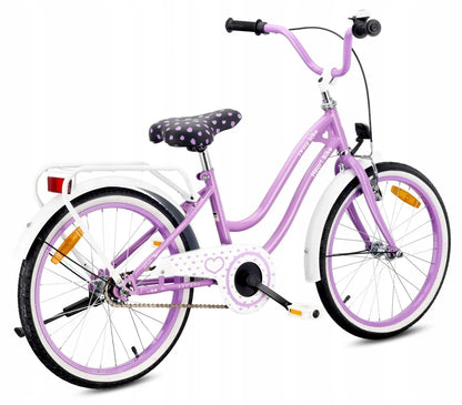 20 colių vaikiškas dviratis mergaitėms su bagažine, atramine kojele ir skambučiu Sun Baby HeartBike20
