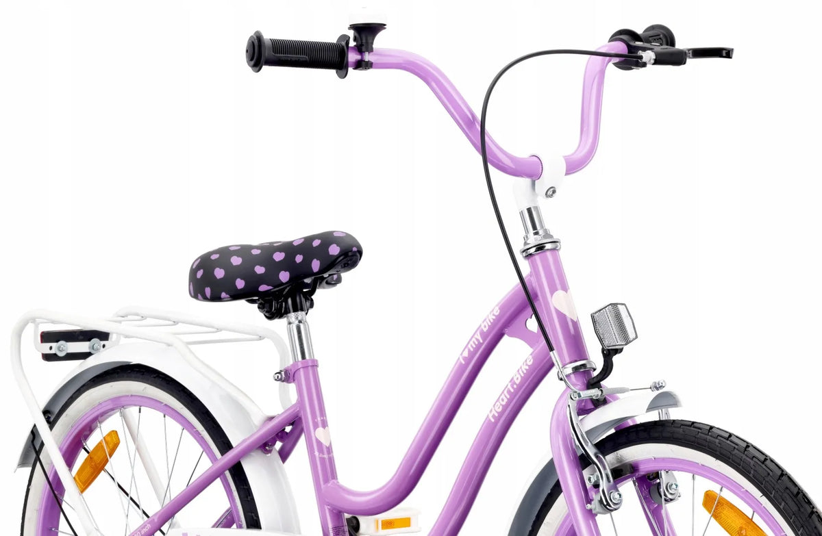 20 colių vaikiškas dviratis mergaitėms su bagažine, atramine kojele ir skambučiu Sun Baby HeartBike20