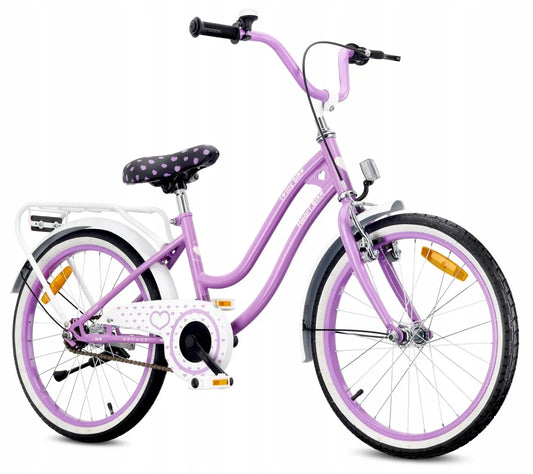 20 colių vaikiškas dviratis mergaitėms su bagažine, atramine kojele ir skambučiu Sun Baby HeartBike20