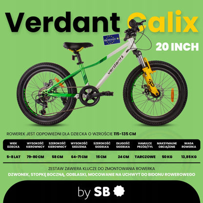 20 colių vaikiškas MTB dviratis, skirtas berniukams ir mergaitėms, Sun Baby Calix, 6 pavaros, baltas