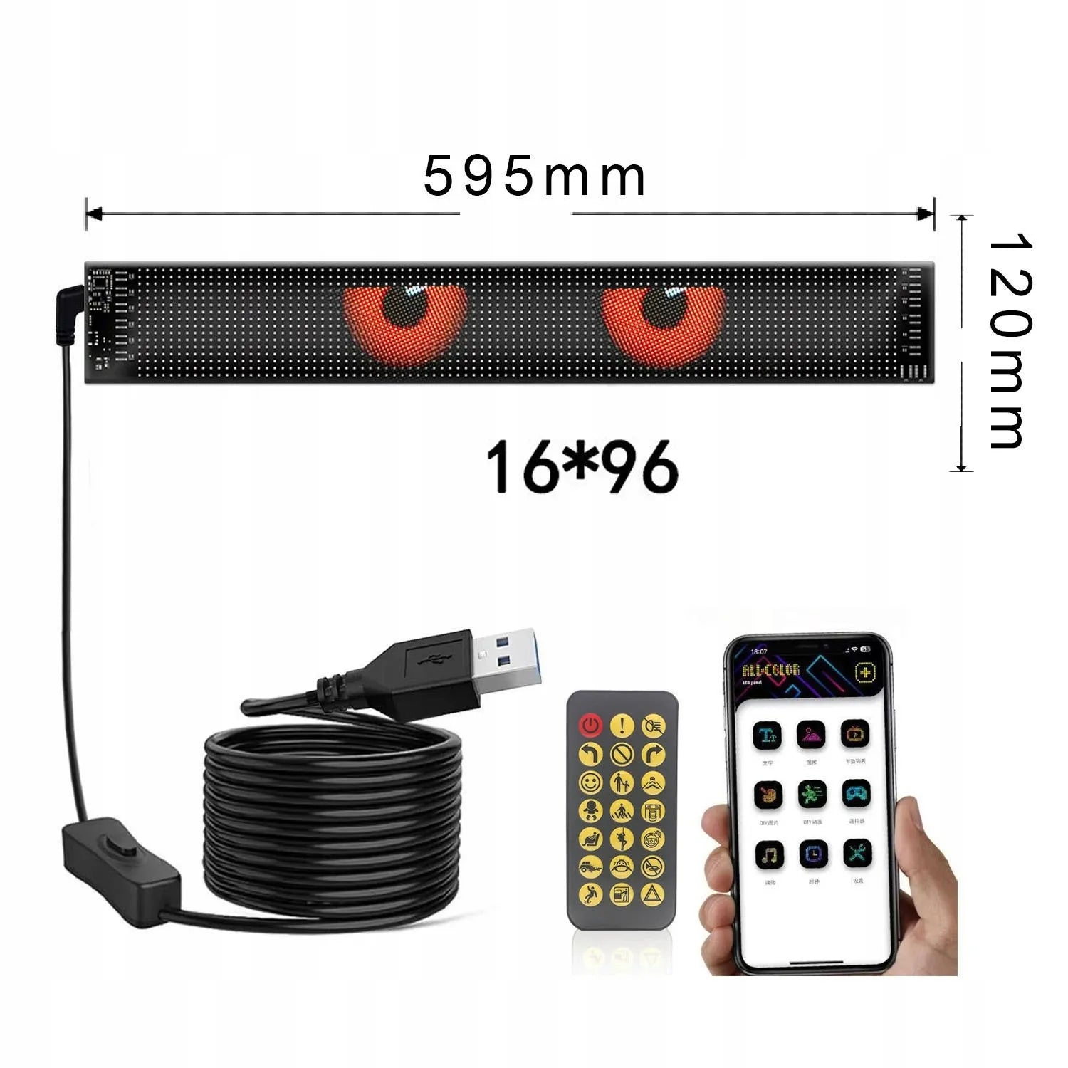2 vnt. lankstus LED ekranas 59x12 cm DEVIL EYES sunkvežimiui TIR